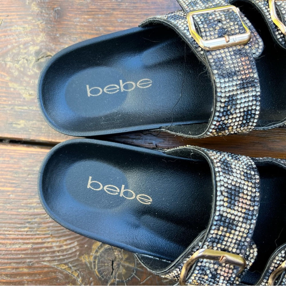 BEBE SPARKLY CHEETAH SLIDES SANDALS  SIZE 37  NEW - Picture 5 of 12
